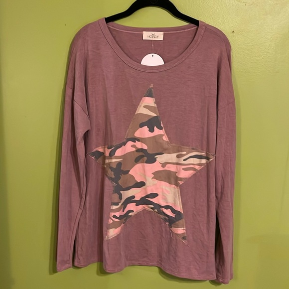 NWT Hopely Mauve Top With Camouflage Star Size L - Picture 1 of 4